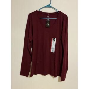 Member mark ladies essential v-neck long sleeve tee women XL burgundy